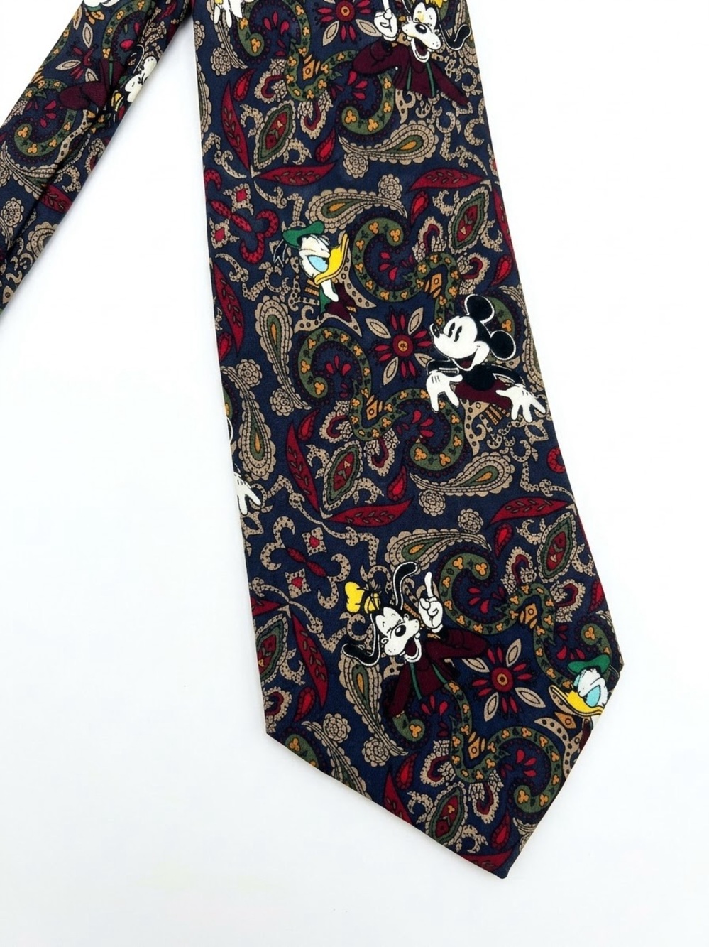 Vtg Disney Store Mickey Mouse Paisley Silk Tie Mens Donald Duck Goofy Hand Made